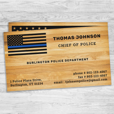 Rustic Police Officer Thin Blue Line Flag Wood Business Card