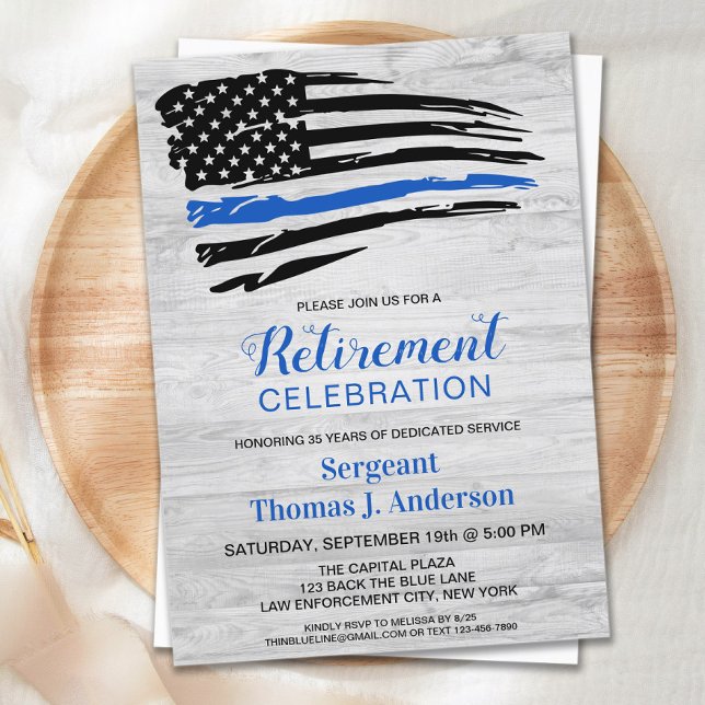 Rustic Police Officer Thin Blue Line Retirement Invitation (Creator Uploaded)
