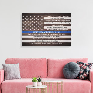 Rustic Police Officers Prayer Gift Thin Blue Line Canvas Print