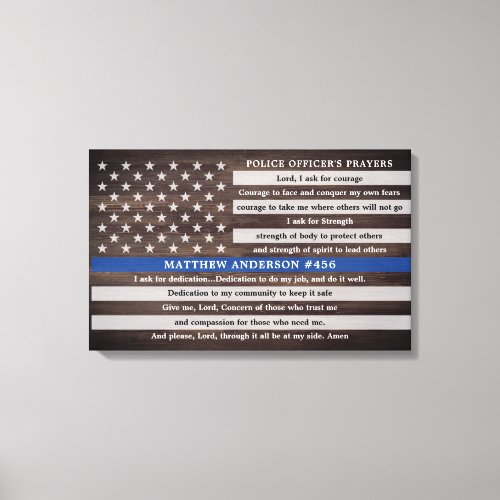 Rustic Police Officers Prayer Gift Thin Blue Line Canvas Print