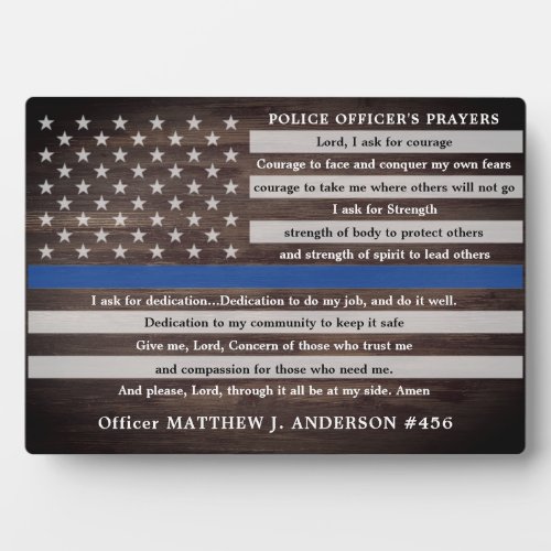 Rustic Police Officers Prayer Gift Thin Blue Line Plaque