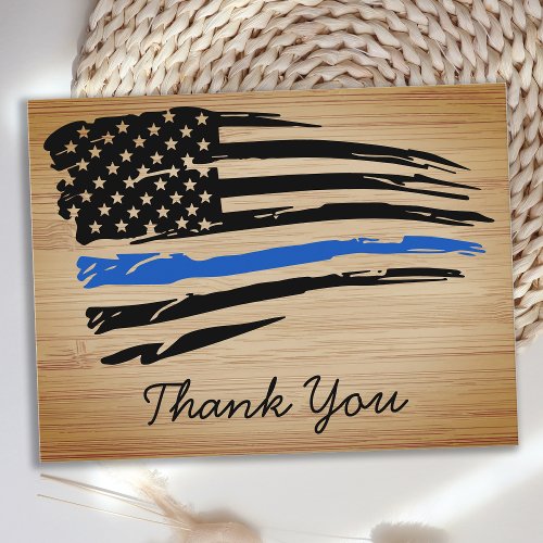 Rustic Police Thin Blue Line Flag Thank You Postcard