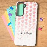 Rustic Polka Dot Azalea Pink Heart Pattern Custom Samsung Galaxy S21 Case<br><div class="desc">This design features a white ombre bottom over a polka dot encircled rustic pastel azalea pink heart. The template text offers the opportunity for a name, monogram or both. Personalize the text fields, remove any or all text or edit using the design tool to select a font style, size, and...</div>