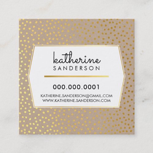 RUSTIC POLKA DOT CONFETTI modern kraft gold foil Square Business Card