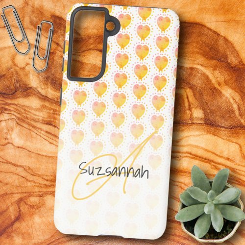 Rustic Polka Dot Golden Sand Yellow Heart Pattern  Samsung Galaxy S21 Case