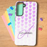 Rustic Polka Dot Heliotrope Purple Heart Pattern  Samsung Galaxy S21 Case<br><div class="desc">This design features a white ombre bottom over a polka dot encircled rustic pastel heliotrope purple heart pattern. The template text offers the opportunity for a name, monogram or both. Personalize the text fields, remove any or all text or edit using the design tool to select a font style, size,...</div>