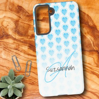 Rustic Polka Dot Malibu Blue Heart Pattern 