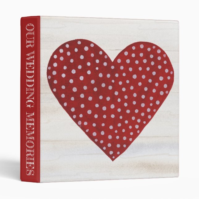 Rustic Polka Dot Valentine Heart 3 Ring Binder (Front/Spine)