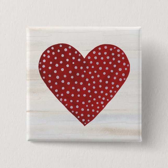 Rustic Polka Dot Valentine Heart Button (Front)