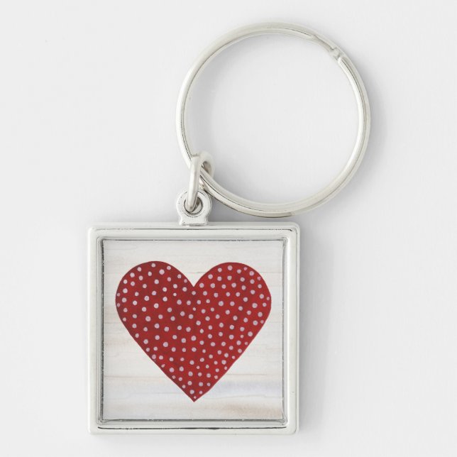 Rustic Polka Dot Valentine Heart Keychain (Front)