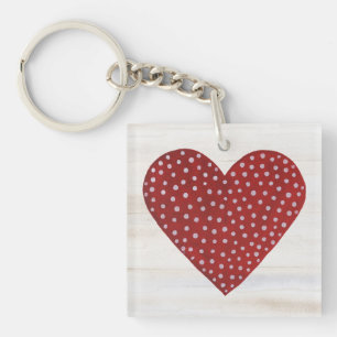 Rustic Polka Dot Valentine Heart Keychain