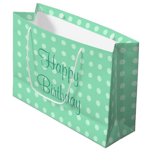 Rustic Polka Dots Mint Green Color Happy Birthday Large Gift Bag