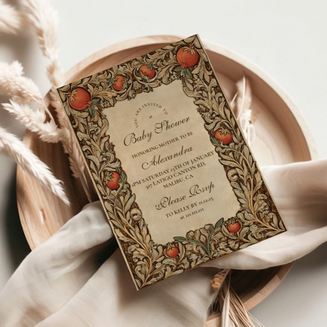 Rustic Pomegranate Vintage Baby Shower Invitation (Creator Uploaded)