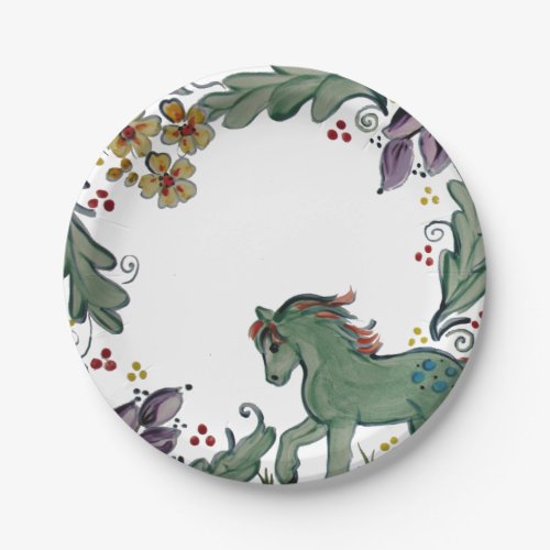 Rustic Pony Horse Teal Colorful Farmhouse Cute Paper Plates