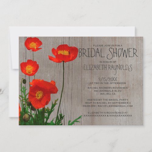 Rustic Poppies Bridal Shower Invitations