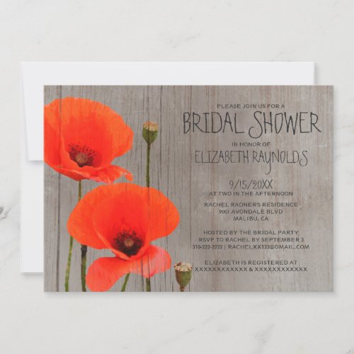 Rustic Poppy Bridal Shower Invitations