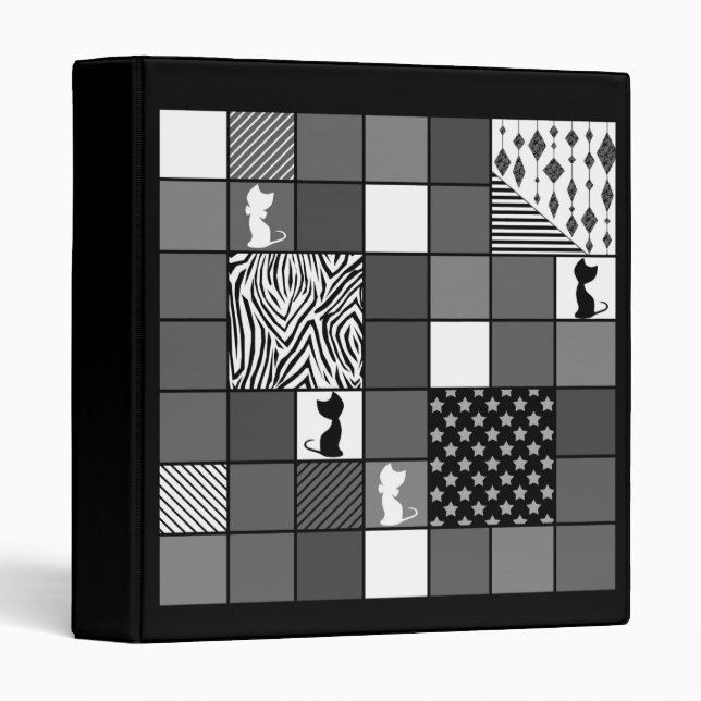 Rustic, Popular, Black and white, Patchwork, Simpl 3 Ring Binder (Front/Spine)