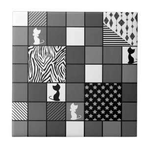 Rustic, Popular, Black and white, Patchwork, Simpl Ceramic Tile