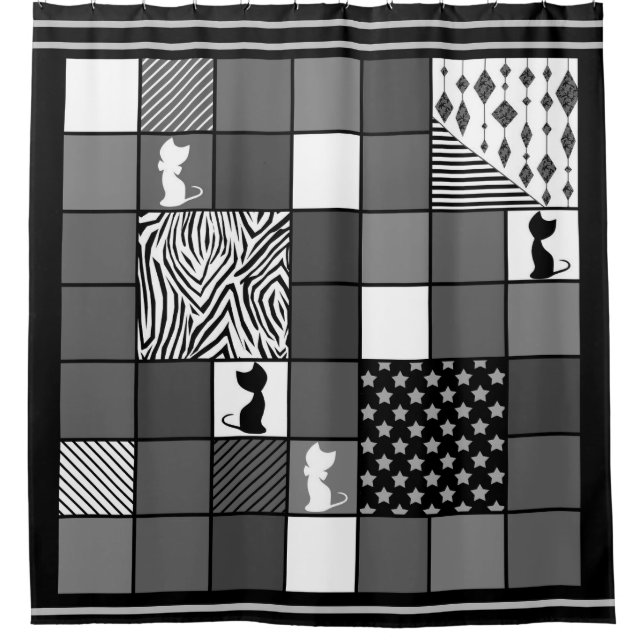 Rustic, Popular, Black and white, Patchwork, Simpl Shower Curtain (Front)
