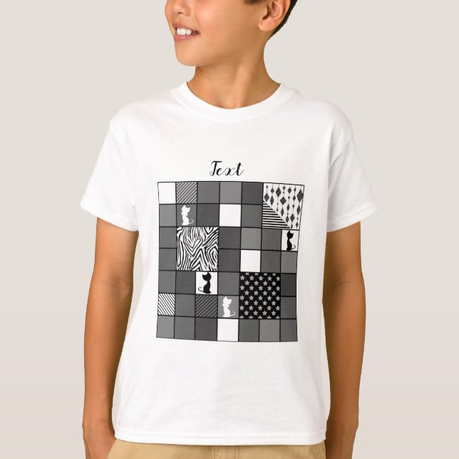 Rustic, Popular, Black and white, Patchwork, Simpl T-Shirt (Front)