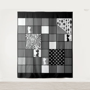 Rustic, Popular, Black and white, Patchwork, Simpl Tapestry
