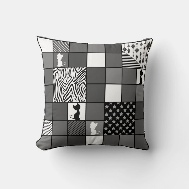 Rustic, Popular, Black and white, Patchwork, Simpl Throw Pillow (Front)