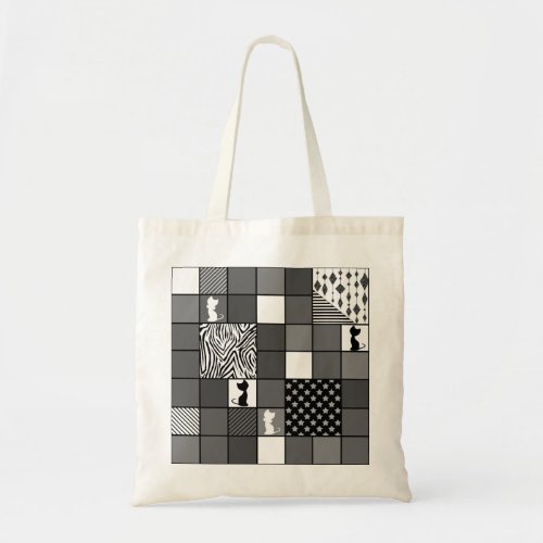 Rustic Popular Black and white Patchwork Simpl Tote Bag