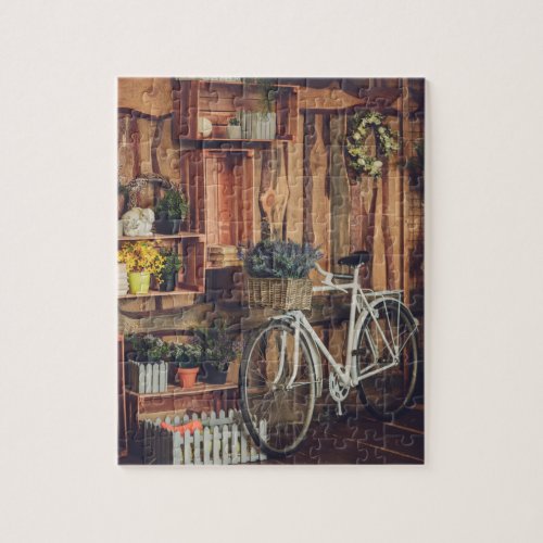 Rustic Porch Flowers Bicycle Jigsaw Puzzle