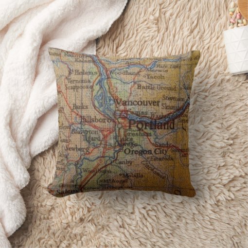 Rustic Portland Oregon Map Throw Pillow Zazzle