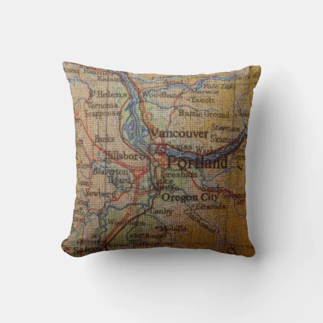 Rustic Portland Oregon Map Throw Pillow Zazzle