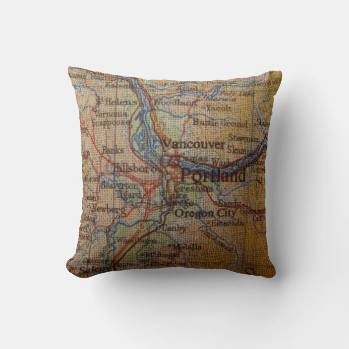 Rustic Portland Oregon Map Throw Pillow