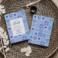 Rustic Portuguese Tile Blue White 50th Birthday