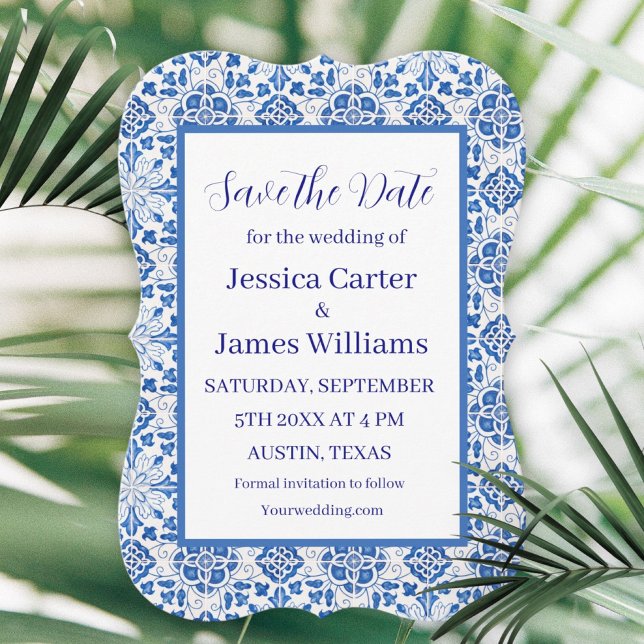 Rustic Portuguese Tiles Mediterranean Wedding Invitation (Creator Uploaded)