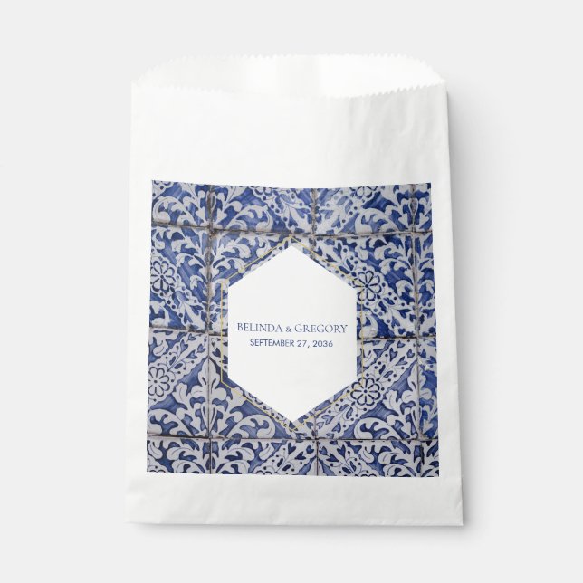 Rustic Portuguese Tiles Wedding  Favor Bag (Front)