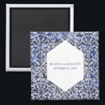 Rustic Portuguese Tiles Wedding Favor Magnet<br><div class="desc">This design features rustic Portuguese tile patterns. The wedding text is elegantly framed with a white and gold color geometric shape. Unique Azulejo blue and white floral wedding favor design with modern elements. Matching wedding invitations and other stationery items are also available.</div>