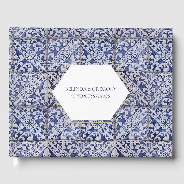 Rustic Portuguese Tiles Wedding Guest Book (Front)
