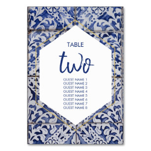 Rustic Portuguese Tiles Wedding Guest Names Table Number