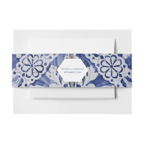 Rustic Portuguese Tiles Wedding  Invitation Belly Band