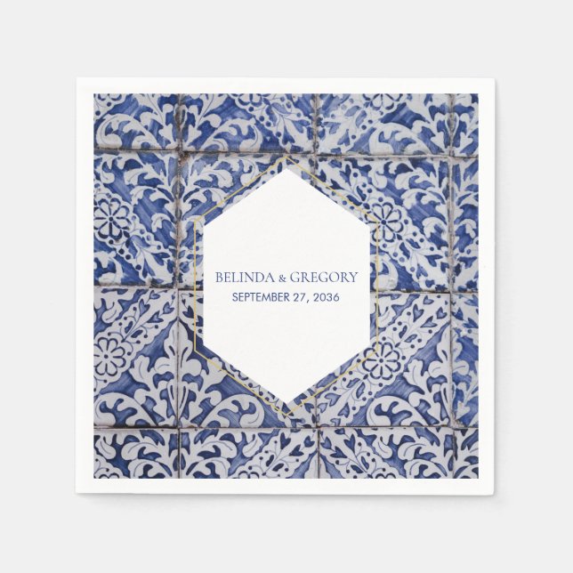 Rustic Portuguese Tiles Wedding Napkins (Front)