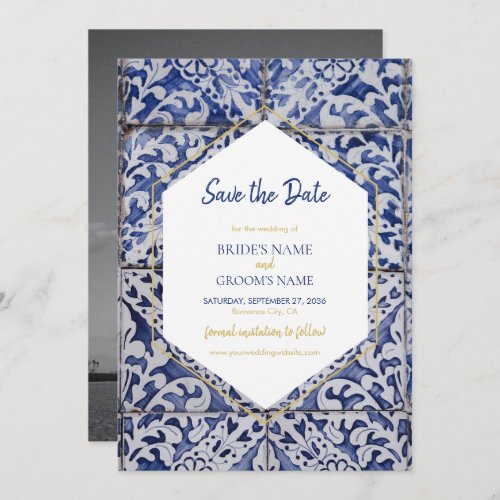 Rustic Portuguese Tiles Wedding Photo Save The Date