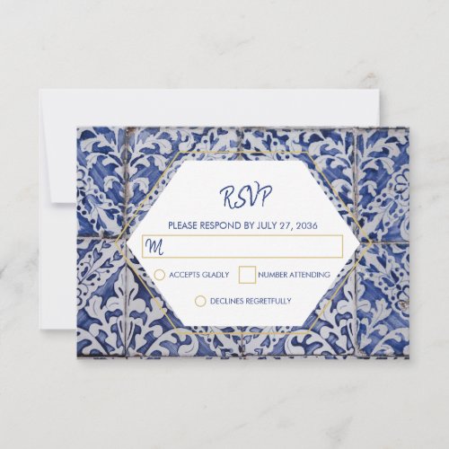 Rustic Portuguese Tiles Wedding RSVP Cards