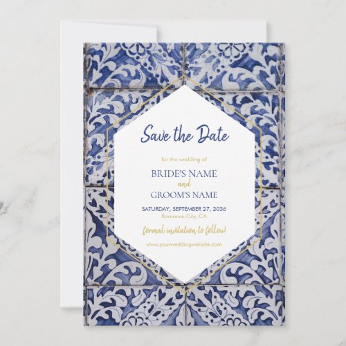 Rustic Portuguese Tiles Wedding  Save The Date