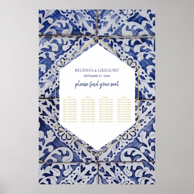 Rustic Portuguese Tiles Wedding Seating Chart (Front)
