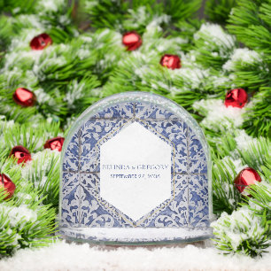 Rustic Portuguese Tiles Wedding Snow Globe