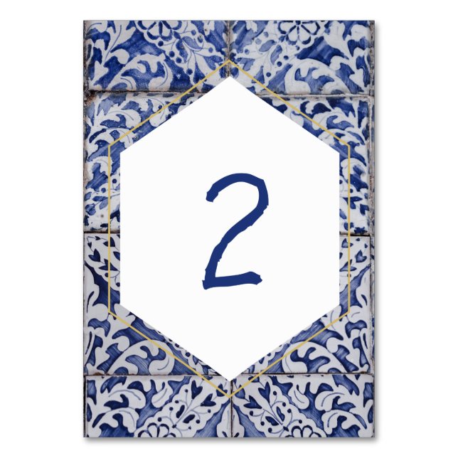 Rustic Portuguese Tiles Wedding Table Number (Front)