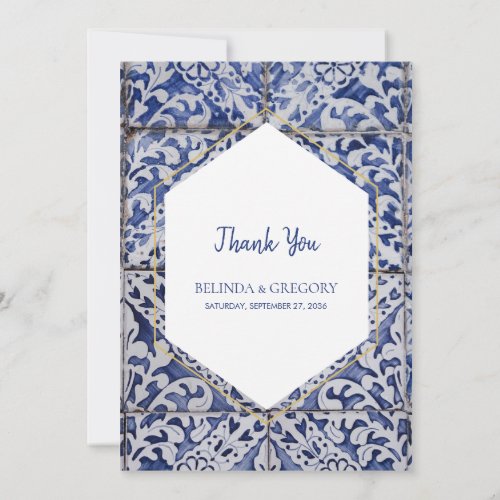 Rustic Portuguese Tiles Wedding   Thank You Card