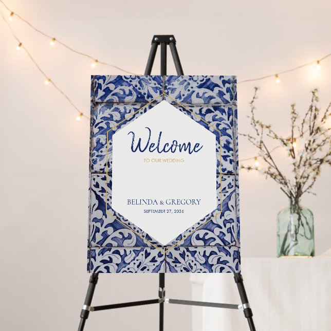 Rustic Portuguese Tiles Wedding Welcome Sign (In Situ (Stand))