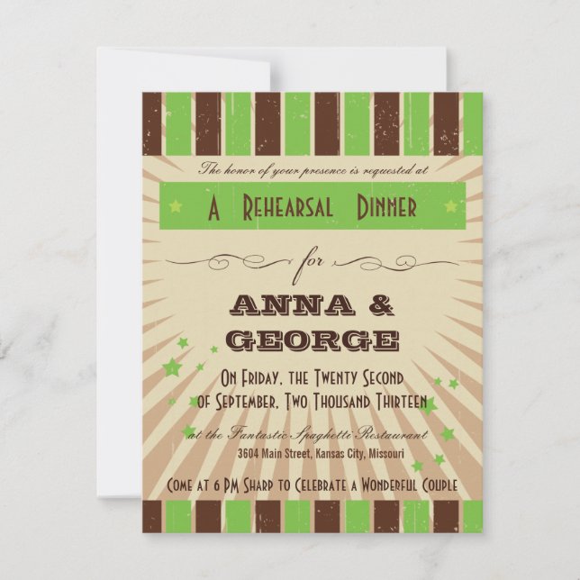 Rustic Poster: Apple Green Rehearsal Dinner Invitation (Front)