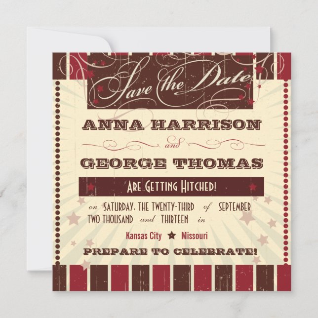 Rustic Poster: Chocolate Burgundy Save the Date Invitation (Front)