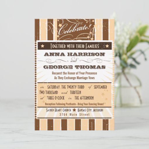 Rustic Poster: Cream & Brown Custom Wedding Invitation 